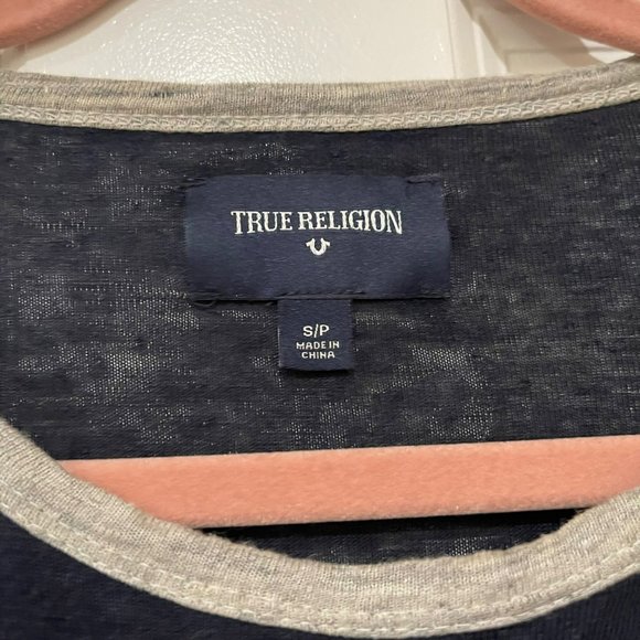 True Religion Applique 100% Linen T-Shirt S - Picture 2 of 6